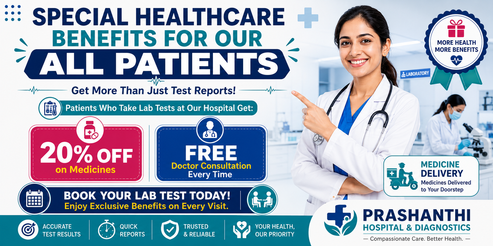 TAKE A LAB TEST & ENJOY EXCLUSIVE HEALTH BENEFITS! prashanthi hospital